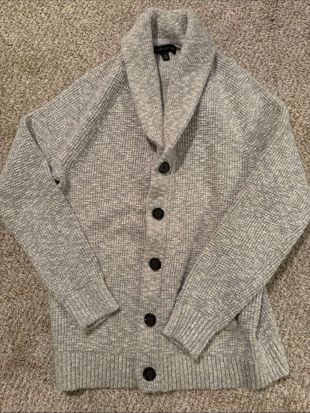 Excellent Used Condition Men's Heather Grey Shawl Collar Sweater Cardigan size M